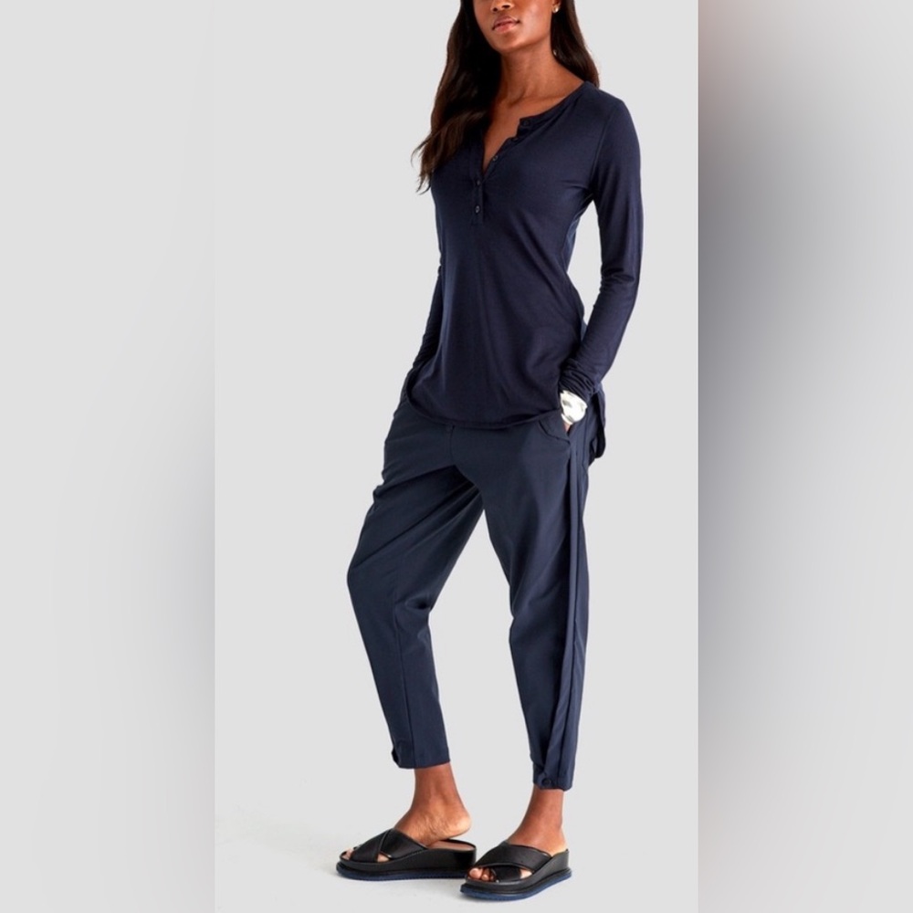 PASKHO Sanctuary Pants Cropped Pleated Stretch Tech Travel Lightweight Navy M